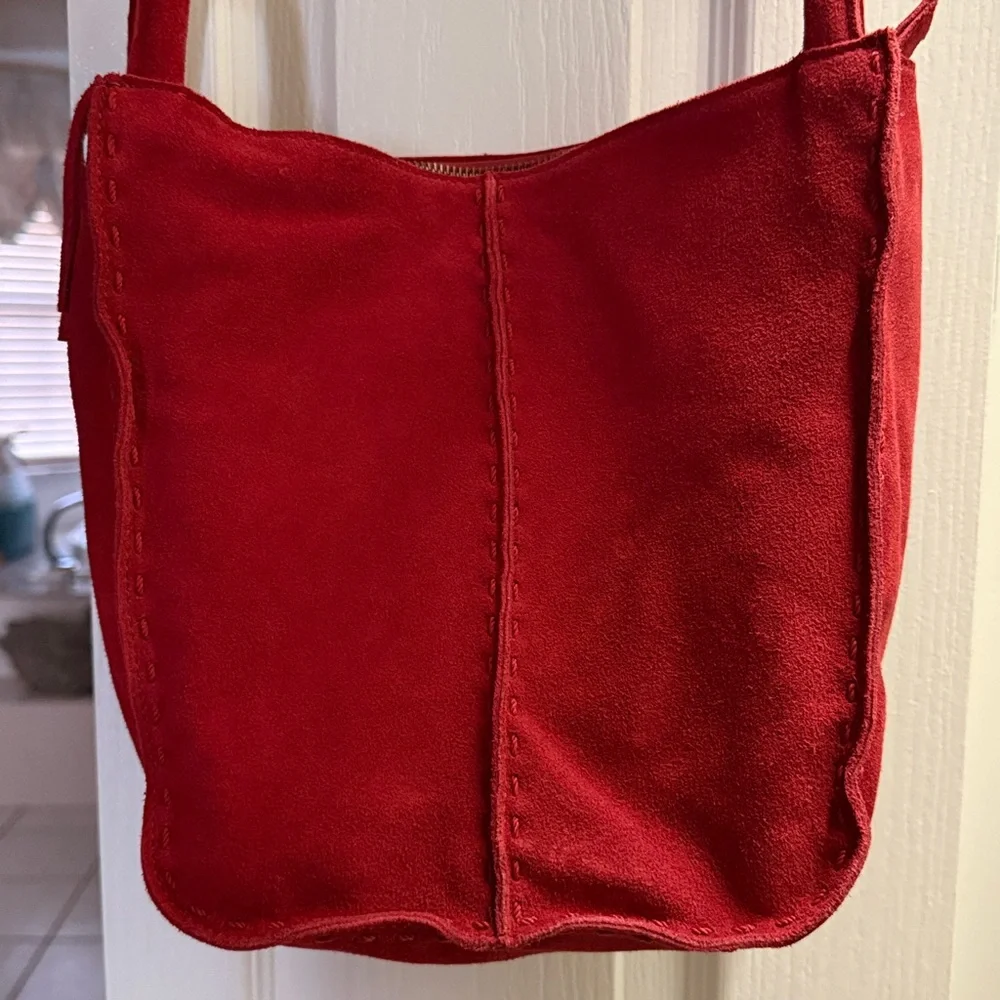 The Sak Los Feliz Scarlet Red Suede Hobo Bag Handbag Purse - Picture 6 of 16